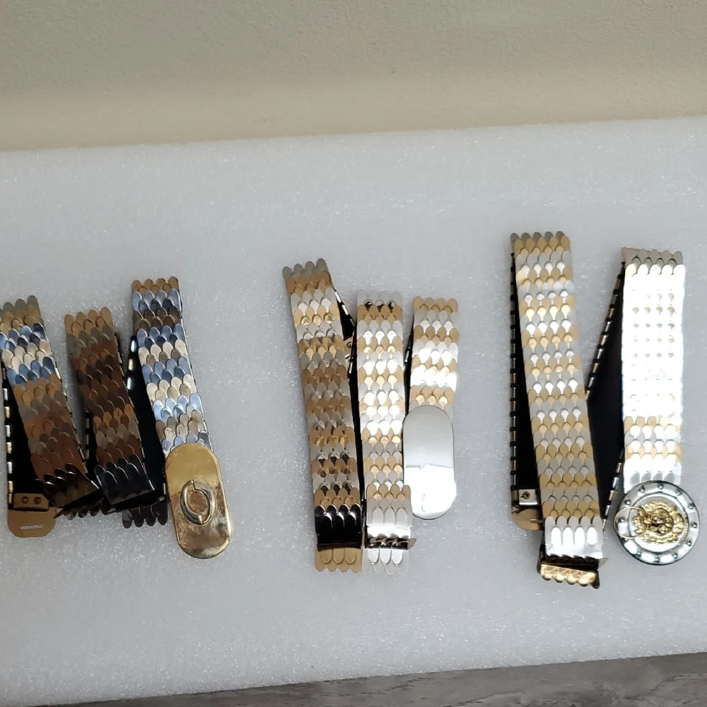 New Gold and Silver Stretchy Metal Women's Belt With Deferent Buckle Size 26